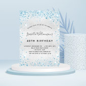 Birthday zilverblauw glitter glans kaart