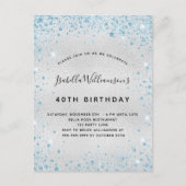 Birthday zilverblauw glitter sparren glamoureus uitnodiging briefkaart (Voorkant)