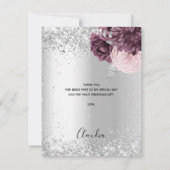 Birthday zilveren bruine roze bloemen bedankkaart (Achterkant)