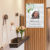Birthday zilveren foto glitter florals welkom poster