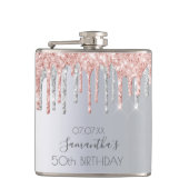 Birthday zilveren glitter druppelt roos gouden vri heupfles (Voorkant)