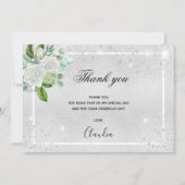 Birthday zilveren glitter floral foto bedankt (Voorkant)