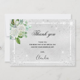 Birthday zilveren glitter floral foto bedankt