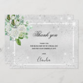 Birthday zilveren glitter floral foto bedankt (Voorkant / Achterkant)