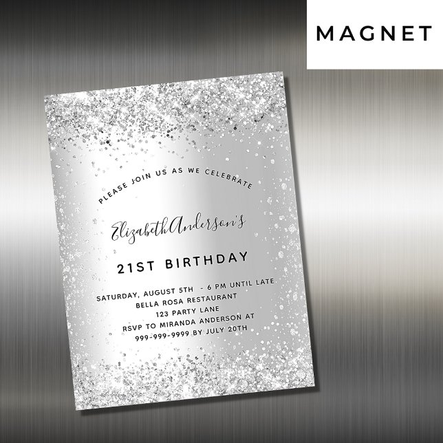 Birthday zilveren glitter luxe uitnodiging magneet (Creator heeft geüpload)