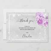 Birthday zilveren glitter paarse foto van de flora bedankkaart (Voorkant)