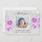 Birthday zilveren glitter paarse foto van de flora bedankkaart (Achterkant)