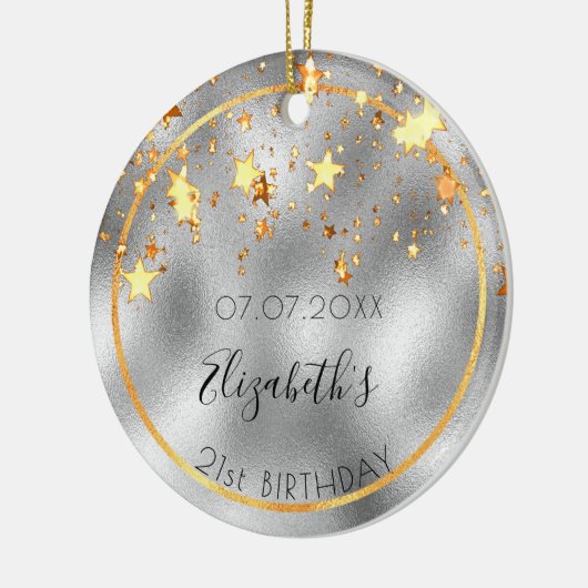 Birthday zilveren goudsterren vrienden keramisch ornament (Links)
