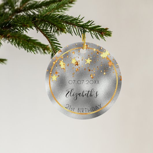 Birthday zilveren goudsterren vrienden keramisch ornament