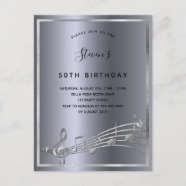 Birthday zilveren metalen muzieknoten uitnodiging briefkaart