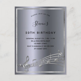 Birthday zilveren metalen muzieknoten uitnodiging briefkaart
