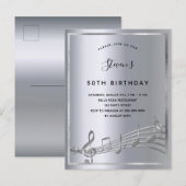 Birthday zilveren muzieknoten uitnodiging briefkaart (Voorkant / Achterkant)