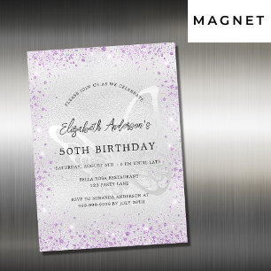 Birthday zilveren paarse vlinder luxueuze luxe magnetische uitnodiging