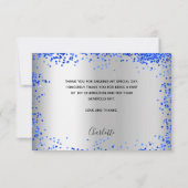 Birthday zilveren royal blue sparkles foto bedankkaart (Achterkant)