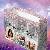 Birthday zilveren roze glitter druppelt op aangepa groot cadeauzakje