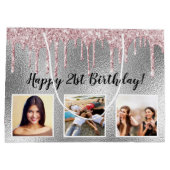 Birthday zilveren roze glitter druppelt op aangepa groot cadeauzakje (Achterkant)