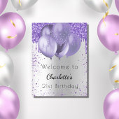 Birthday zilveren violet glitter welkomstballonnen poster