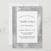 Birthday zilveren witte elegante luxe uitnodiging (Voorkant)