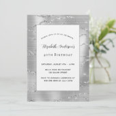 Birthday zilveren witte elegante luxe uitnodiging (Staand voorkant)