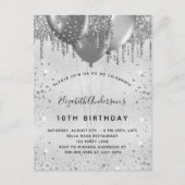 Birthday zilverglitter glamoureuze meisje uitnodiging briefkaart (Voorkant)