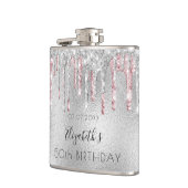 Birthday zilverglitter roze folie-monogram heupfles (Links)