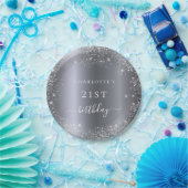 Birthday zilverglittermonogram elegant papieren bordje (Feest)