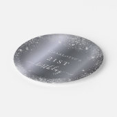 Birthday zilverglittermonogram elegant papieren bordje (Gekanteld)