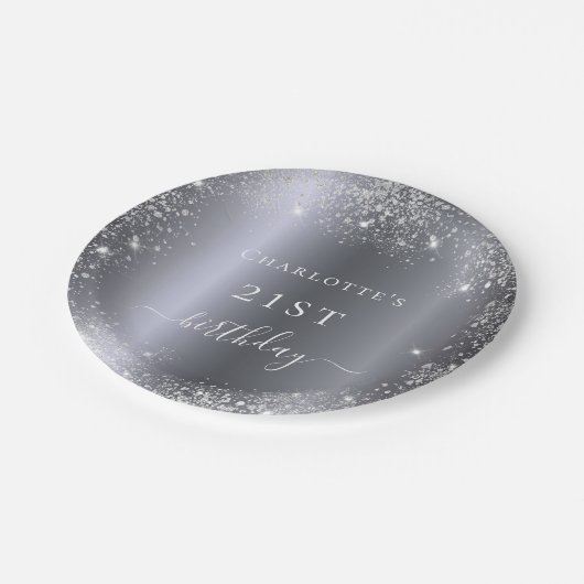 Birthday zilverglittermonogram elegant papieren bordje (Gekanteld)