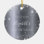 Birthday zilverglitterstof, elegant keramisch ornament (Voorkant)