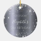 Birthday zilverglitterstof, elegant keramisch ornament (Achterkant)