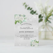 Birthday zilverglitterstof florale groen uitnodiging briefkaart (Staand voorkant)