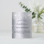 Birthday zilverglitterstof uitnodiging briefkaart (Staand voorkant)