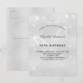 Birthday zilverglitterstof vlinderelegant uitnodiging briefkaart (Voorkant / Achterkant)