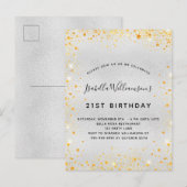 Birthday zilvergoudglitterstofspargel uitnodiging briefkaart (Voorkant / Achterkant)