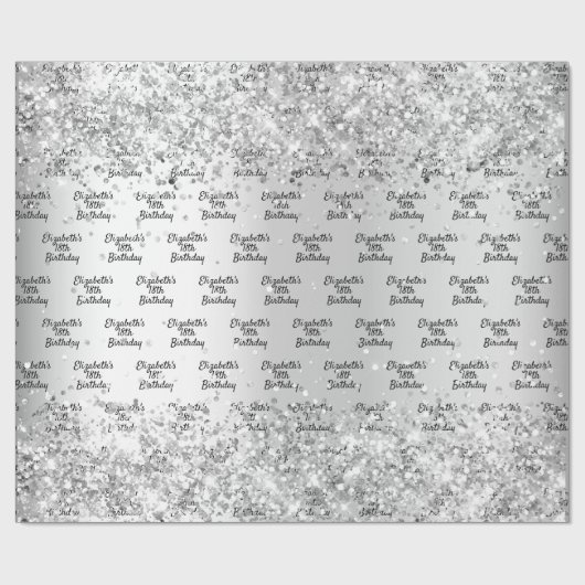Birthday zilverkleurige confetti sparkle name eleg cadeaupapier (Vlak)