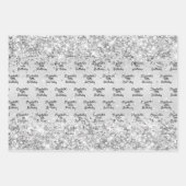 Birthday zilverkleurige confetti sparkle name eleg inpakpapier vel (Voorkant 3)
