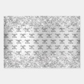 Birthday zilverkleurige confetti sparkle name eleg inpakpapier vel (Voorkant 3)
