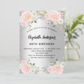 Birthday zilverroze bloemen glitter kaart (Staand voorkant)