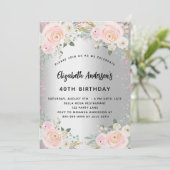 Birthday zilverroze bloemen schitterende luxe kaart (Staand voorkant)