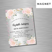 Birthday zilverroze bloemen schitterende luxe magnetische uitnodiging