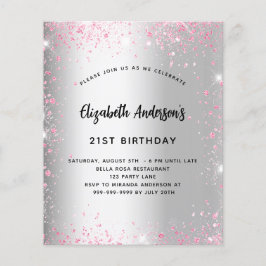 Birthday zilverroze glitter budget uitnodiging