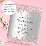 Birthday zilverroze glitter budget uitnodiging<br><div class="desc">Een moderne, stijlvolle en glamoureuze uitnodiging voor een Sweet 16, 16th (of any age) verjaardagsfeestje. Een faux zilver uitziende achtergrond met een elegante roze faux glitter druppel, verf druppelende look. De naam is geschreven met een zwart modern handschrift. Personaliseer en voeg een naam, leeftijd en feestdetails toe. 1 vel =...</div>