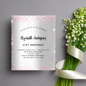 Birthday zilverroze glitter budget uitnodiging flyer