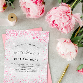 Birthday zilverroze glitter budget uitnodiging flyer
