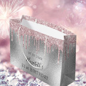 Birthday zilverroze glitter drift naam groot cadeauzakje