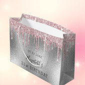 Birthday zilverroze glitter drift naam groot cadeauzakje