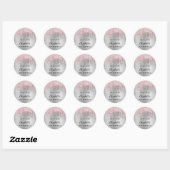 Birthday zilverroze glitter drift naam ronde sticker (Vel)
