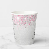 Birthday zilverroze glitter name party papieren bekers (Links)
