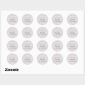 Birthday zilverroze glitter-stofnaamdatum ronde sticker (Vel)