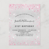 Birthday zilverroze glitterstofspargel uitnodiging briefkaart (Voorkant)